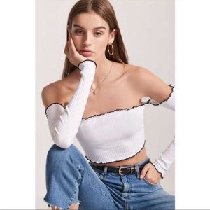 Forever 21 Long Sleeve Lettuce Edge Crop Top